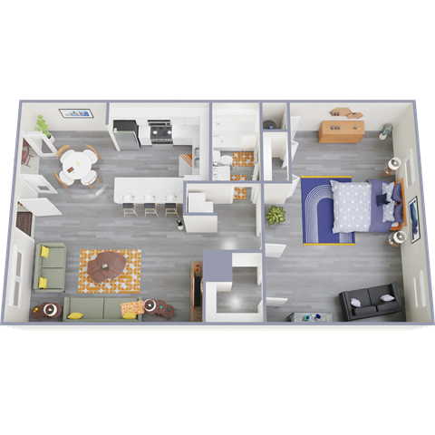 a 3d rendering of our 1 bedroom apartment at princeton court apartments in dallas